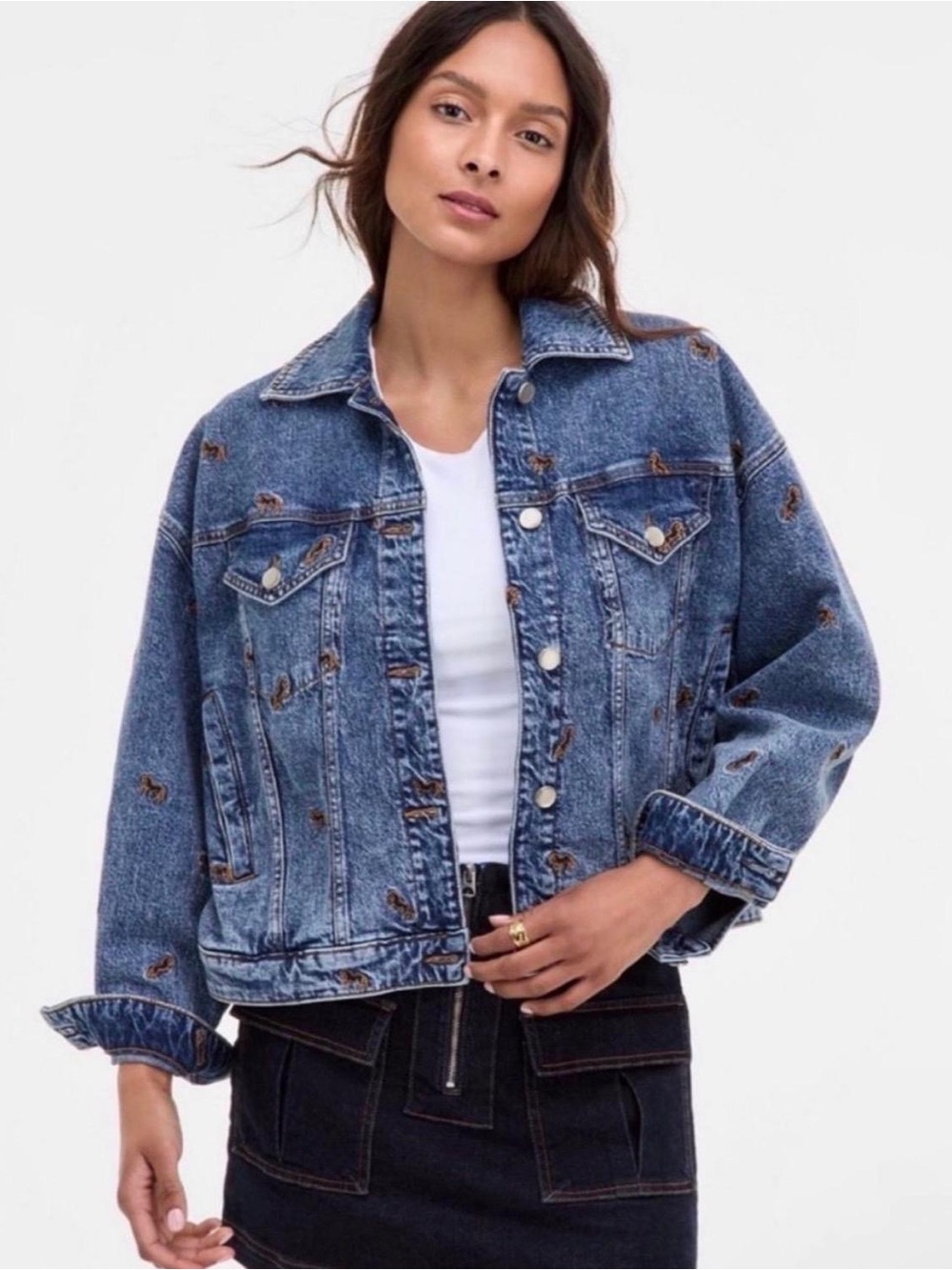 Blue Embroidered Denim Jacket - Women